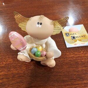 Vintage "Angel Cheeks" Kirks Kritters Easter Figurine with Gold-tone Metal Wings